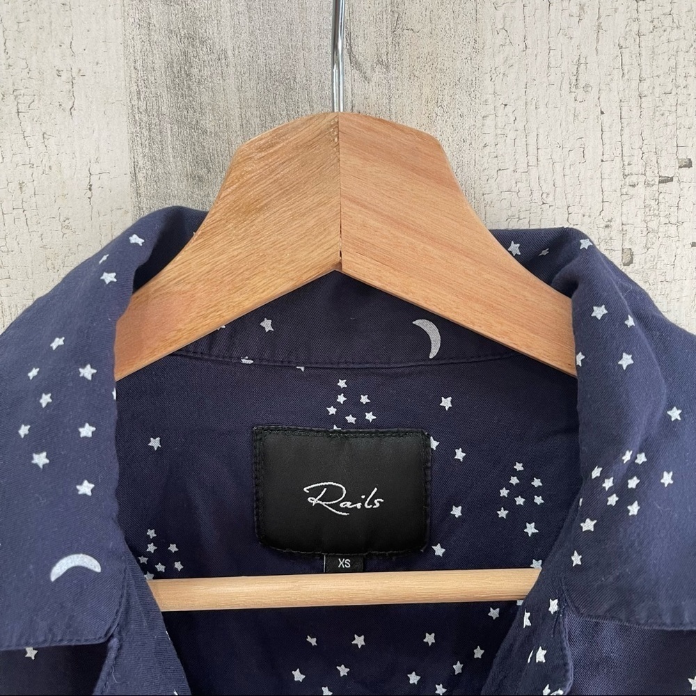 Rails Navy Galaxy Star Print Button Front Top Blo… - image 8